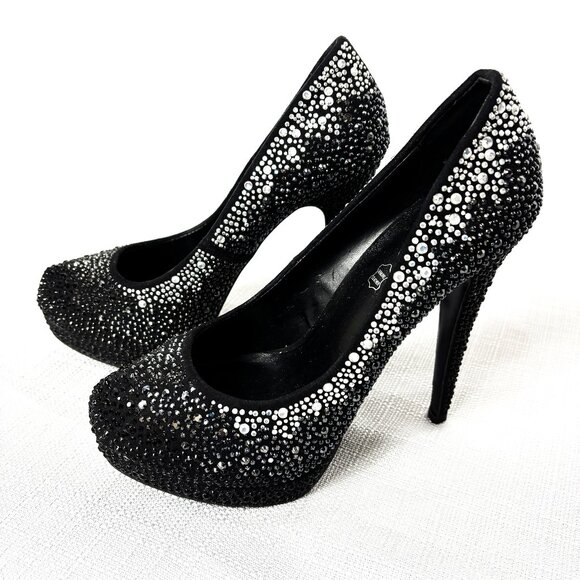 Aldo Shoes - ALDO Black Silver Rhinestone 5” Stiletto closed  Toe Platform Pumps Size 8.5